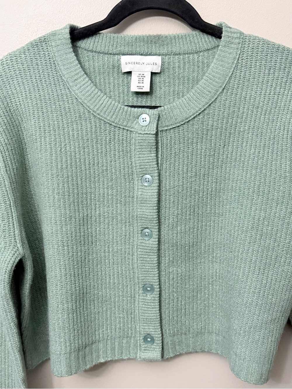 Sincerely Jules Sage Green Ribbed Cropped Cardigan Sweater Size M - Picture 4 of 7